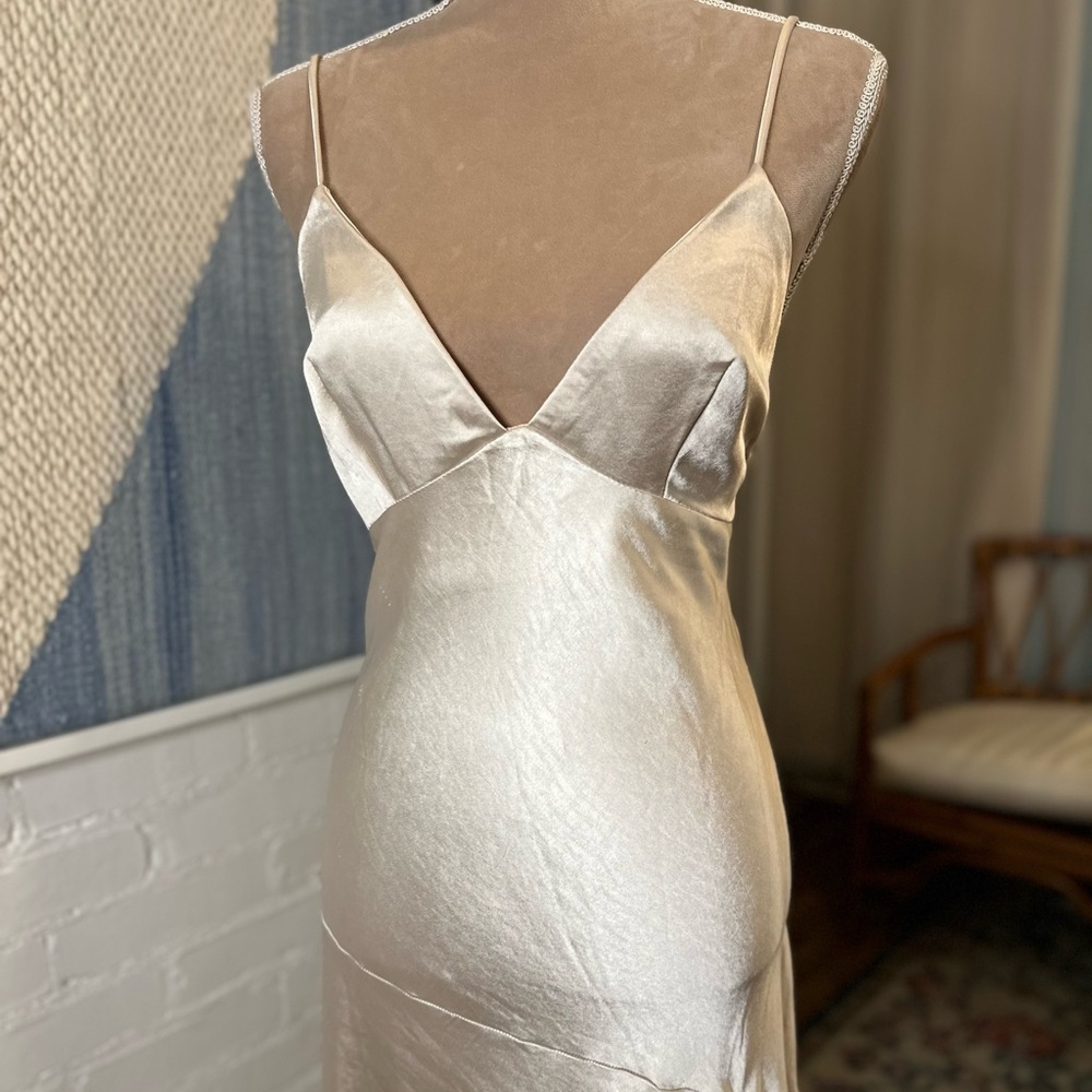 NWT Saints and Secrets Champagne Satin Finish Maxi Dress - Picture 4 of 10